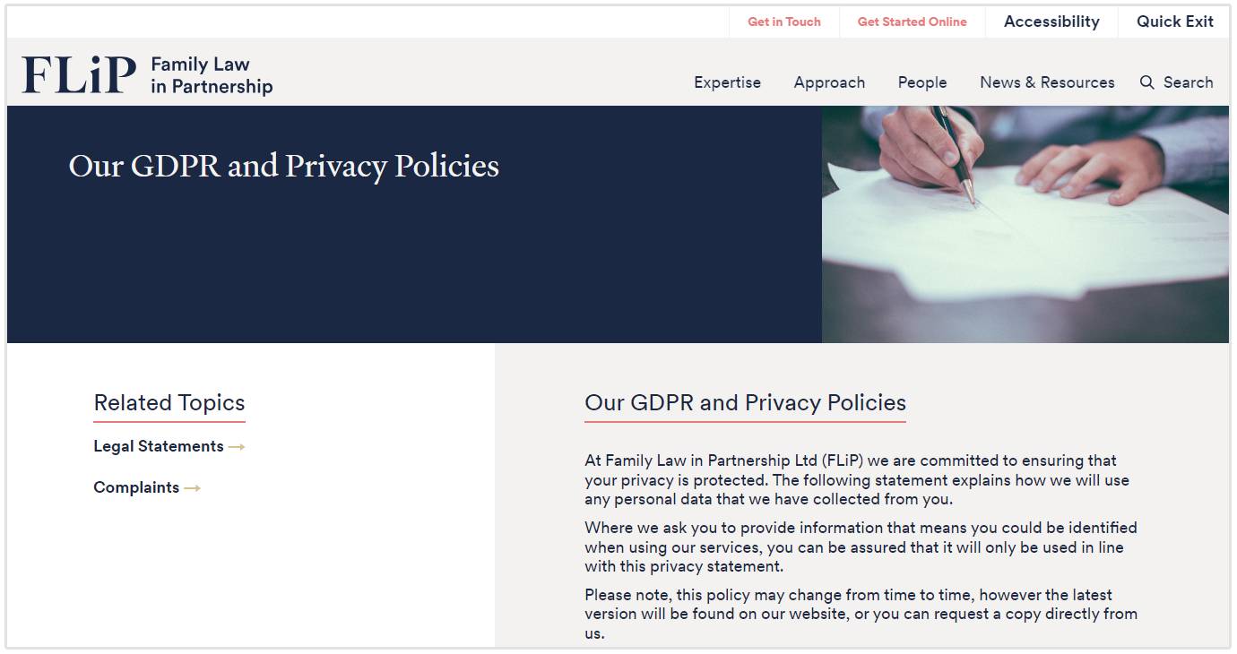 pagina della politica sulla privacy